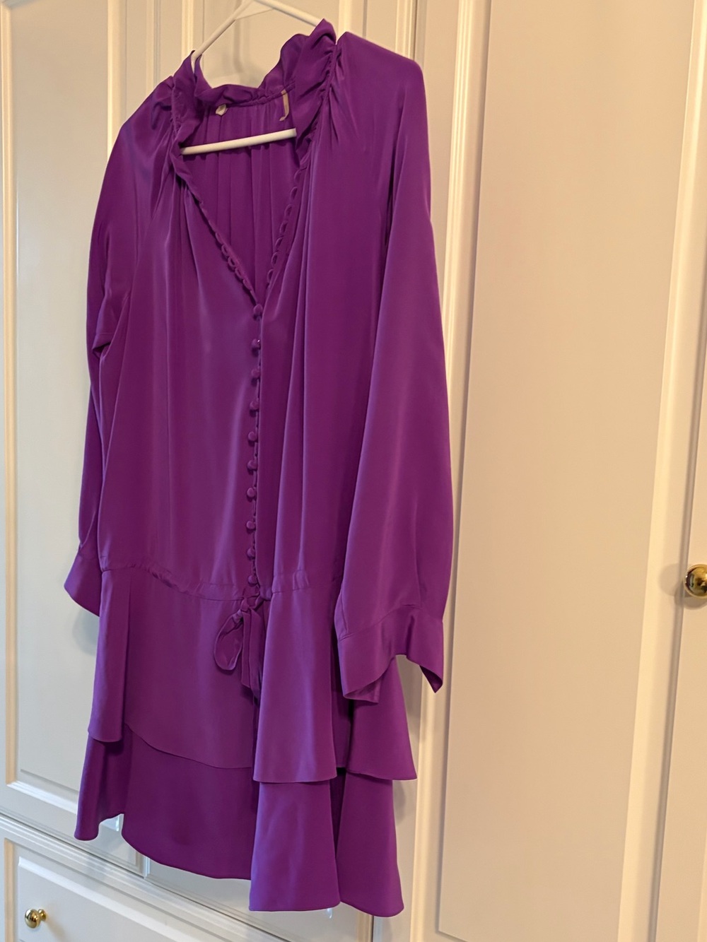 Purple Ruffle-Tier V-Neck Tunic with Tie